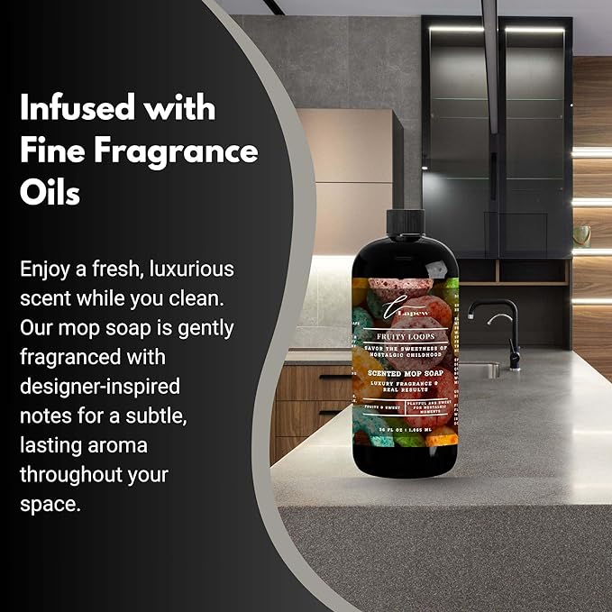 Luxury Floor Cleaner, Scented Mop Soap Concentrate | Hard Floor Cleaner for Tile, Vinyl, Laminate, LVP & Sealed Hardwood | Low-Foam, Streak-Free | 36 oz | Fruity Loops