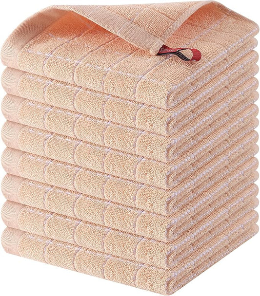 Homaxy 100% Cotton Terry Kitchen Dish Cloths, Ultra Soft and Absorbent Dish Towels for Kitchen, Suitable for Drying and Washing Dishes, 8 Pack, 12 x 12 Inches, Apricot