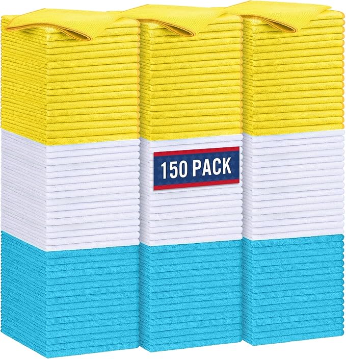 GLIMGLINT Microfiber Cleaning Cloth,150PK Reusable Cleaning Rags,Highly Absorbent Shop Rags Bulk,All-Purpose Car Cleaning Towels for TV Screen,Kitchen,Restaurant,Garage,14"X12", Multicolor