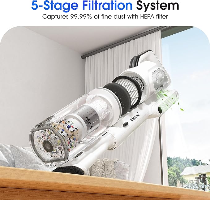 Cordless Vacuum Cleaner, 2 Batteries 140 Mins Runtime 600W 50Kpa Stick Vacuum Cordless, Self-Standing Vacuum Cleaners for Home with 2.5H Fast Charging, for Floor/Carpet/Pet Hair, White