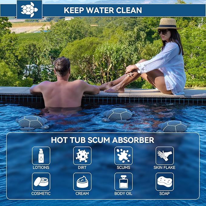 12 Inches Hot Tub Scum Absorber,Hot Tub Sponge for Scum Reusable Spa & Pool Cleaner Hot Tub Oil Absorbing Scum Absorber Keeps Water Clean,Eliminates Scum & Dirt,Blue,2 Pack