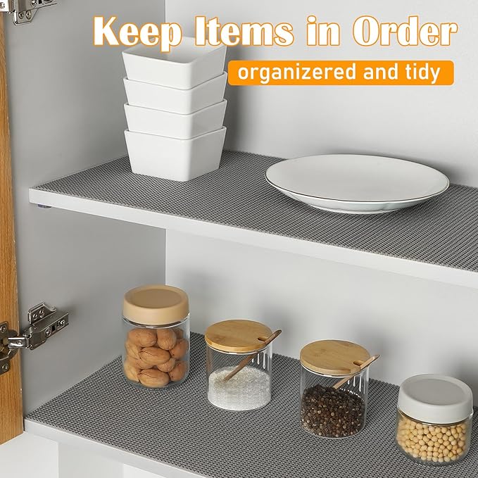 Songrey Non-Adhesive Drawer and Shelf Liner, Non Slip Cabinet Liners, Protect Kitchen Cupboard, Bathroom Drawers, Breathable, Thick Strong Grip mat (23.6IN x 20FT, Cream)