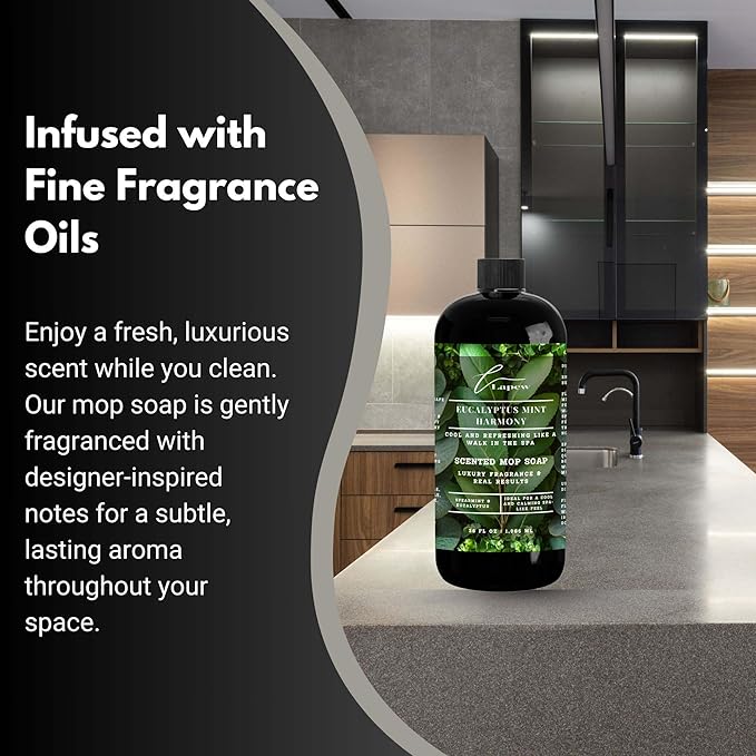 Luxury Floor Cleaner, Scented Mop Soap Concentrate | Hard Floor Cleaner for Tile, Vinyl, Laminate, LVP & Sealed Hardwood | Low-Foam, Streak-Free | 36 oz | Eucalyptus Mint Harmony