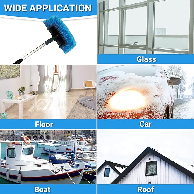 72" Long Handle Car Wash Brush with Hose Attachment, Flow-Through Soft Bristle Five-Sided Brush