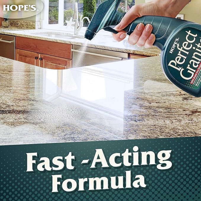 HOPE'S Perfect Granite & Marble Countertop Cleaner with Microfiber Cloth, Stain Remover and Polish, Streak-Free, Ammonia-Free, 22 Ounce, Pack of 1 with Microfiber Cloth