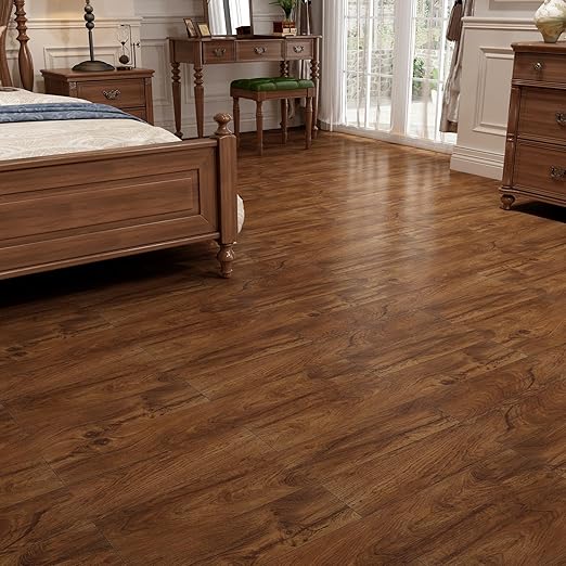 Yenhome Rustic Peel and Stick Vinyl Flooring Tiles Vinyl Wood Square 12"X12" Peel and Stick Floor Tile Waterproof Bathroom Kitchen Flooring Self Adhesive Laminate Flooring Dark Brown (3 Plank, 3sq.Ft)