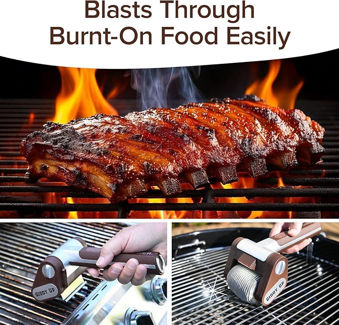 HorsePower Giddy Up Grill Cleaner AS SEEN ON TV! – Cordless, Rechargeable BBQ Tool with 350 RPM Stainless Roller, LED Light – Patents Pending – From BulbHead, a Family-Owned American Brand (Pack of 2)