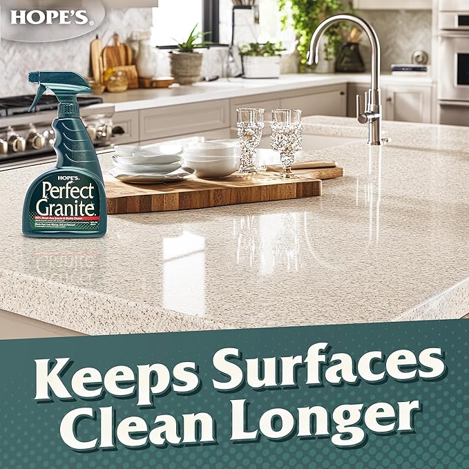 HOPE'S Perfect Granite & Marble Countertop Cleaner, Stain Remover and Polish, Streak-Free, Ammonia-Free, 22 Ounce, Pack of 2