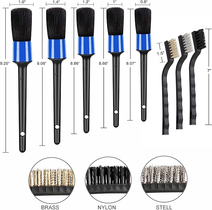 10pcs Detailing Brush Set, Multi-Purpose Car Detailing Brushes for Cleaning Car Interior, Exterior, Engine, Leather, Including 5 car Cleaning Brush, 3 Wire Brush, 2 Air Vent Brush,Blue