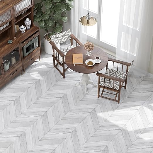 Oxdigi Peel and Stick Herringbone Vinyl Flooring Roll 23"x 393"/64 Sq.Ft, Self Adhesive Vinyl Floor Tiles Wood Plank Flooring Waterproof Wear-Resistant for Any Room, DIY Floor Coverings, Off-White