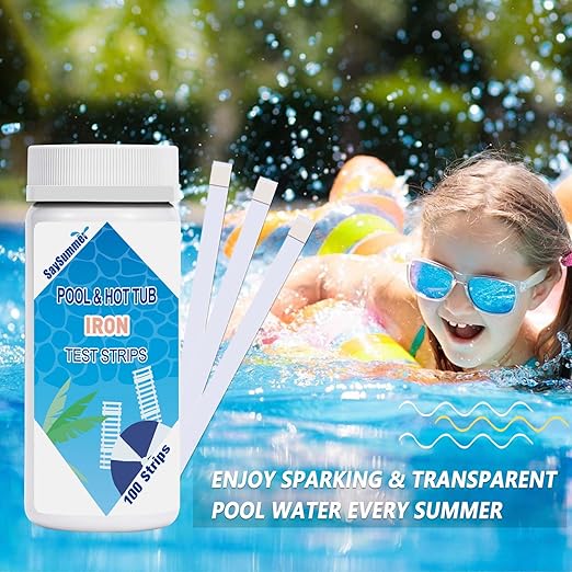 Iron Test Strips for Pool Water: 100 Counts Pool Iron Test Kit Testing 0-25 ppm Iron in Hot-Tub Spa - Pool Metal Test Kit for Above-grough and Inground Pool Testing Iron (Fe2+ and Fe3+)