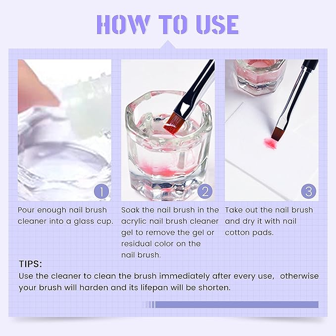 Nail Brush Cleaner Gel Restorer Solution Acrylic Nail Brush Cleaner Gel Quickly Clean for Acrylic Nail Brushes,Glitter Gel Nail polish Brushes,Builder Hard Gel Brush (60mlSet)