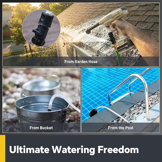 Cordless Pressure Washer, 880 PSI Portable Imapct Power Washer, 4.0Ah Battery Powered with Dual Water Source, 6-in-1 Nozzle, 16ft Detachable Hose, Lightweight and Long-Lasting, for Car, Patio, Home