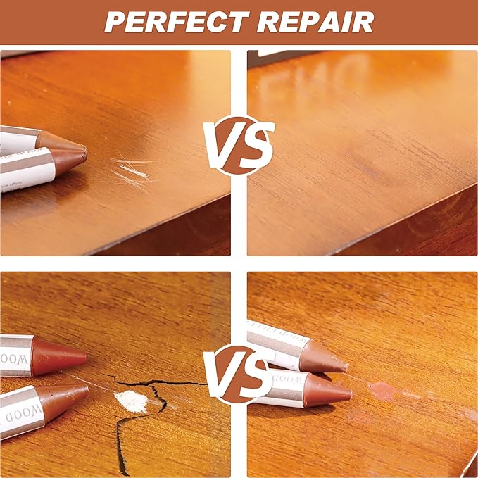 SEISSO Wood Furniture Scratch Repair Filler Sticks, 18 Colors Wax Sticks with Sharpener, Scratch/Dent/Crack/Mark/Stain Cover&Remover, Wood Touch Up Sticks for Floor, Table, Door, Cabinet (18 Color)