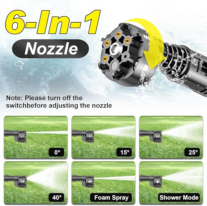 Cordless Pressure Washer, 2200W Brushless Motor, 4 Speed Modes, Max Pressure 1400PSI, 2 x 4.0 Ah Batteries, 6-in-1 Swivel Nozzle, Cleaning Brush, 16.4FT Hose, Cleaning and Garden Irrigation