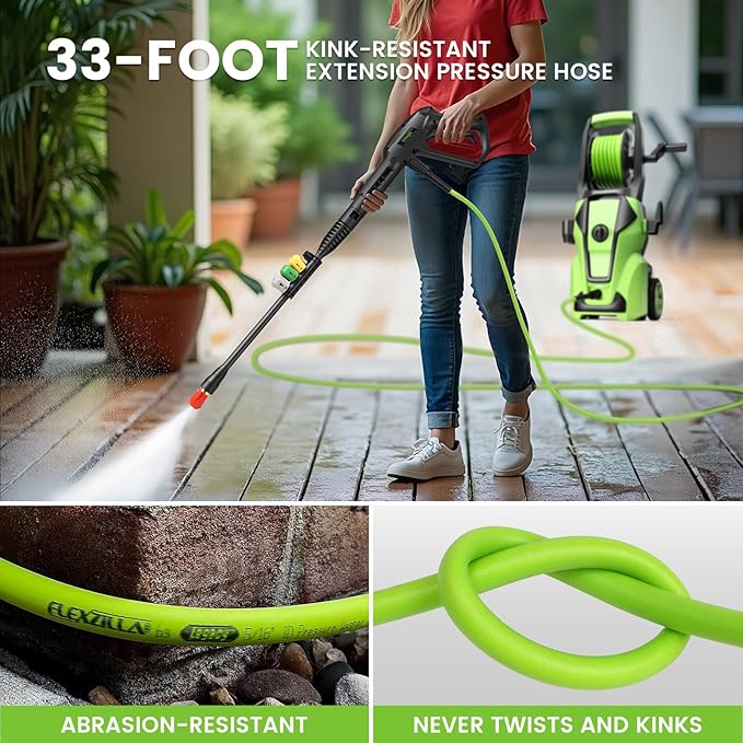 Pressure Washer Adjustable 5000PSI 4.0 GPM Power Washers Powered with 33ft Hose Reel, 4 Nozzle and Foam Cannon, Powerwashers Cleaner Machine for Home, Cars, Patio, Green