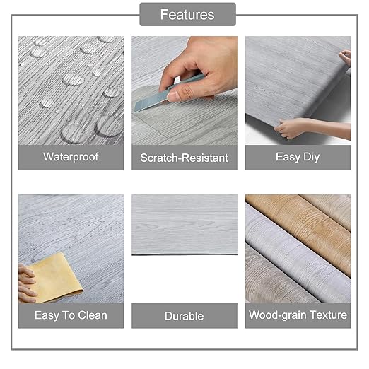 3D Peel and Stick Floor Tile Vinyl Roll Wood Plank Sticker 23"x393"/64 Sq.Ft, for Home Apartment Room Self Adhesive Easy DIY Removable Waterproof Thicken Floor Covering Gray Wood