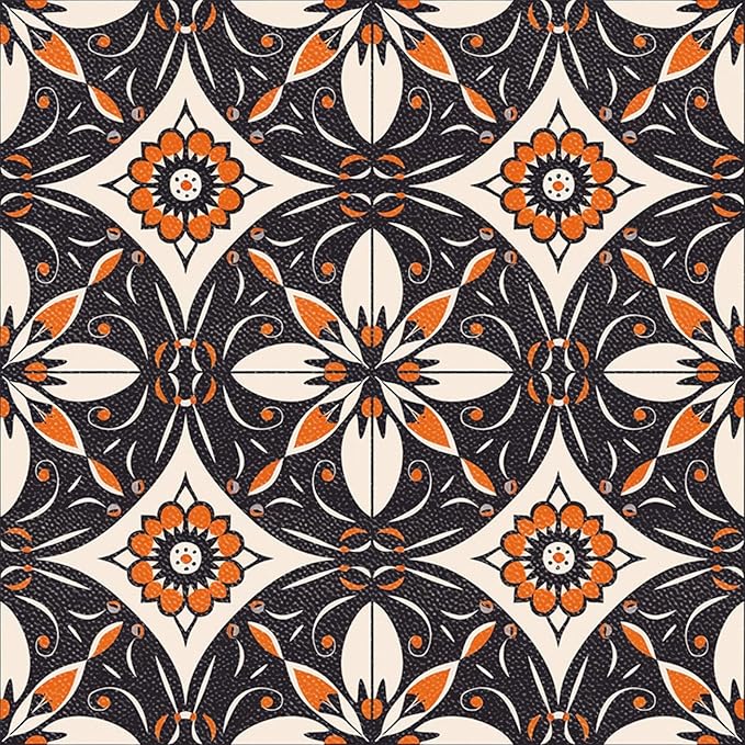 10PCS 12x12 Inch Retro Orange Black Peel and Stick Floor Tiles Removable Self Adhesive Vinyl Flooring Stickers for Kitchen Entryway Dining Room Home Decor