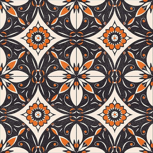 10PCS 12x12 Inch Retro Orange Black Peel and Stick Floor Tiles Removable Self Adhesive Vinyl Flooring Stickers for Kitchen Entryway Dining Room Home Decor