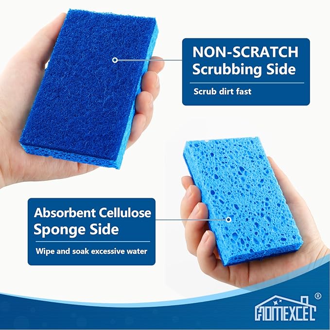 HOMEXCEL Sponges Kitchen 12pcs, Non-Scratch Scrub Dish Sponge Safe on Non-Stick Cookware, Dual Sided Cleaning Sponges for Kitchen, Household, Bathroom and More
