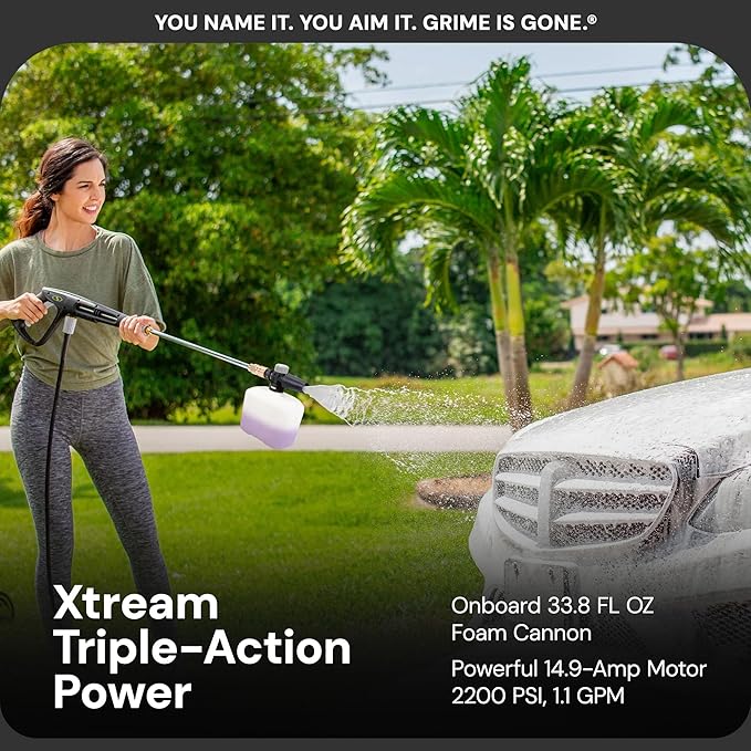 Sun Joe SPX3000-XT1 XTREAM 2,500 PSI Pressure Washer with 14.9A Motor, Includes 4 Quick-Connect Nozzles, High-Pressure Hose, Garden Hose Adapter, and 35-Foot Power Cord