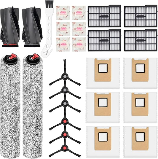 Replacement Kit for Eufy E25/E28:1Pair Main Brushes,2Roller Mops,4HEPA Filters(Right),6Side Brushes, 6Dust Bags, 6Scented Tablets (for Dust Bag Odor Control) + Cleaning Brush