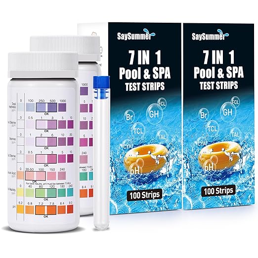 Pool Test Strips Chlorine Kit: 200 PCS 7-in-1 Hot-Tub Spa Water Pool Testing Kit for pH and More