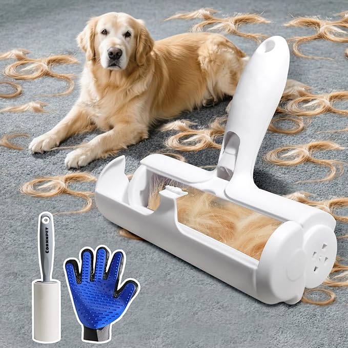 Roller Pet Hair Removal Tool – Reusable Lint Roller for Dogs & Cats – Self-Cleaning Fur Remover Brush - Portable, Multi-Surface Fur Removal Tool - Glove Brush and Pet Hair Extra Sticky Roller