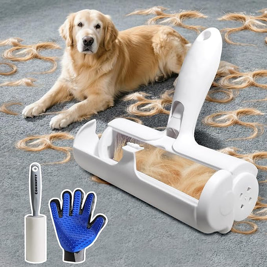 Roller Pet Hair Removal Tool – Reusable Lint Roller for Dogs & Cats – Self-Cleaning Fur Remover Brush - Portable, Multi-Surface Fur Removal Tool - Glove Brush and Pet Hair Extra Sticky Roller