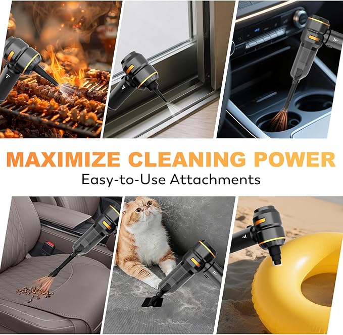 Handheld Car Vacuum Cleaner, 4-in-1 Cordless Vacuum Cleaner, 22000 PA High Power Portable Car Vacuum with Brushless Motor, for Home, Office, Camping (Black Golden)