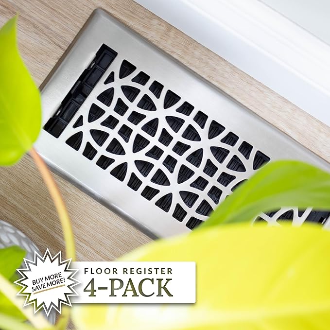 Decor Grates (4-Pack) ECH410-NKL Eclipse Floor Register, 4x10 Inches, Brushed Nickel Finish