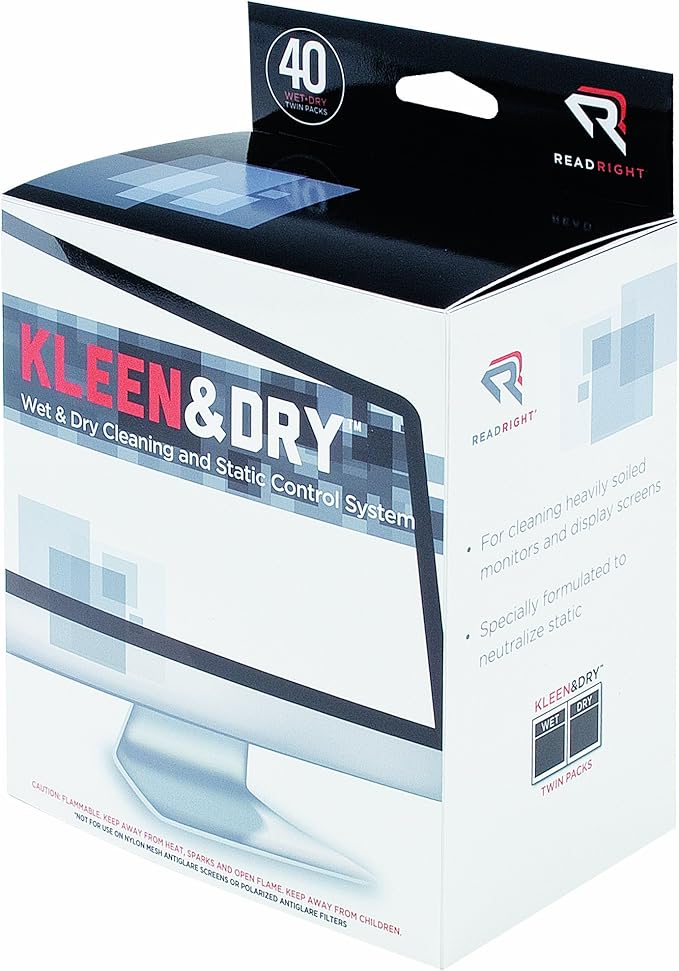 Read Right Kleen and Dry Screen Cleaning Wipes, 40 Twin Wipe Packs per Box (RR1305)