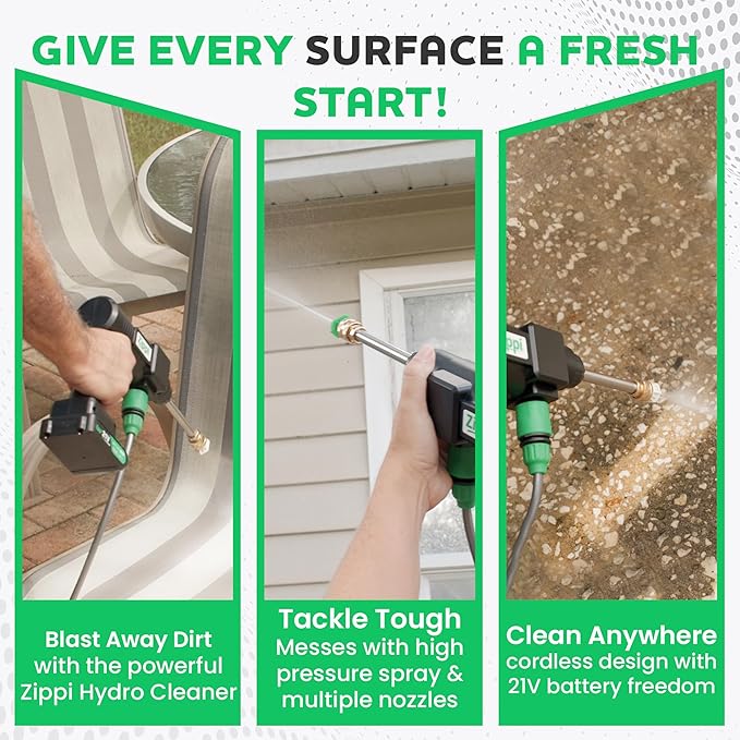 Zippi Hydro Cleaner Standard 2025 – Cordless High-Pressure Scrubber with Foam Dispenser, 1500 mAh Rechargeable & Lightweight for Efficient Outdoor Tile, Grout, and Surface Cleaning