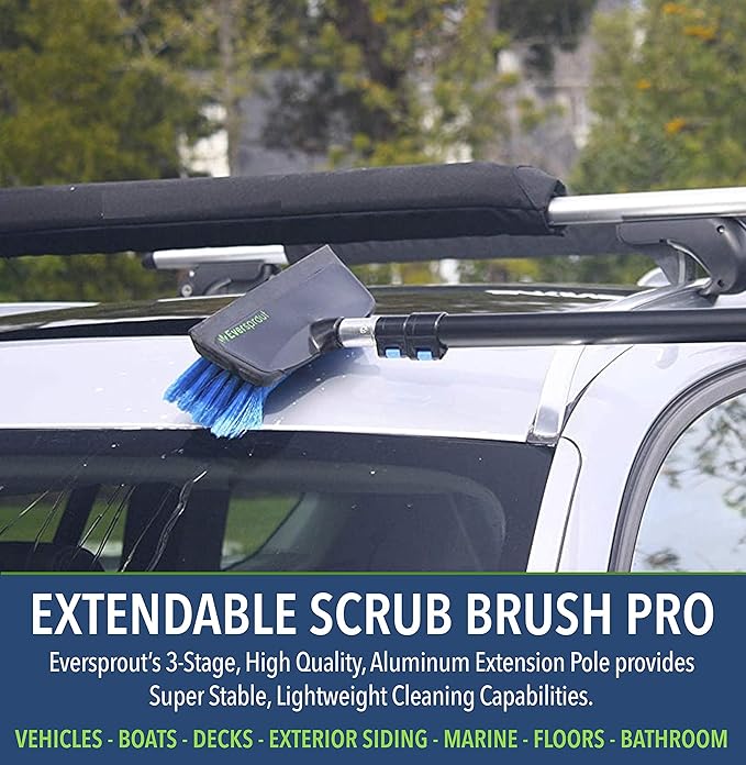 EVERSPROUT 1.5-to-3 Foot Scrub Brush | Built-in Rubber Bumper | Lightweight Extension Pole Handle | Soft Bristles wash Car, RV, Boat, Solar Panel, Deck | Shower Brush for Cleaning | Floor Brush