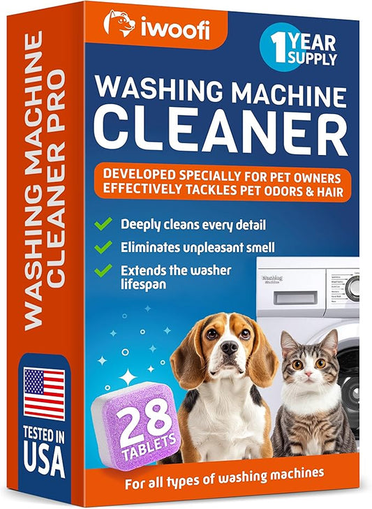 PRO Washing Machine Cleaner Tablets for Pet Owners – Breaks Down Pet Hair Eliminates Odors & Buildup – Septic Safe Extra-Strength Deep Clean for Front & Top Load HE Washers – 28 Tablets 1-Year Supply