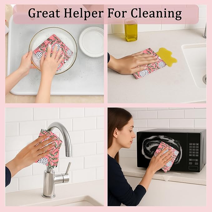 Ridhi Dark Salmon Pink Hand Block Print Cotton Waffle Dish Cloth Set of 12-12x12 Inch Super Absorbent, Soft, Reusable Kitchen Towels for Dish Drying Cleaning, Ideal for Spring, Easter, Valentine