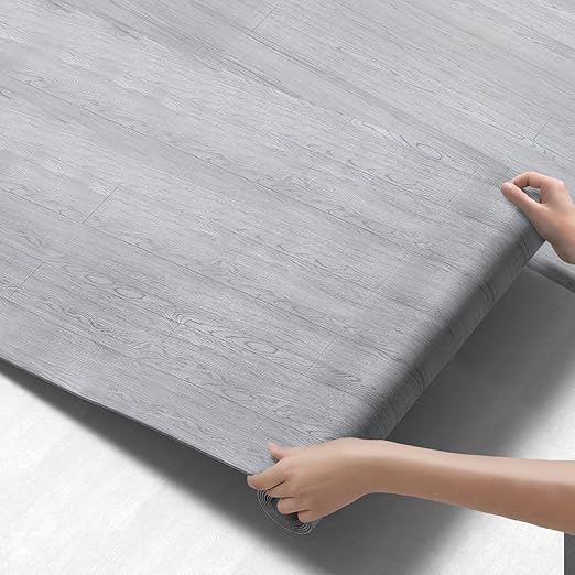 3D Peel and Stick Floor Tile Vinyl Roll Wood Plank Sticker 15.75"x 79"/8.6 Sq.Ft, for Home Apartment Room Self Adhesive Easy DIY Removable Waterproof Thicken Floor Covering Gray Wood