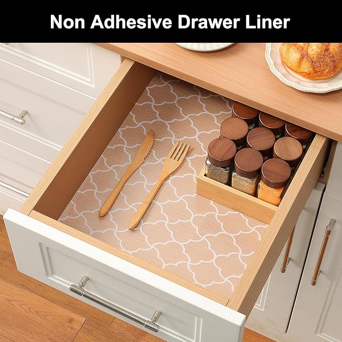 Cooyes Shelf Liner – Premium Non-Adhesive Cabinet & Drawer Liner for Kitchen – Waterproof Shelf Paper with Modern Pattern – Durable EVA Cabinet Mat – Easy to Cut （24" W x 240" L）