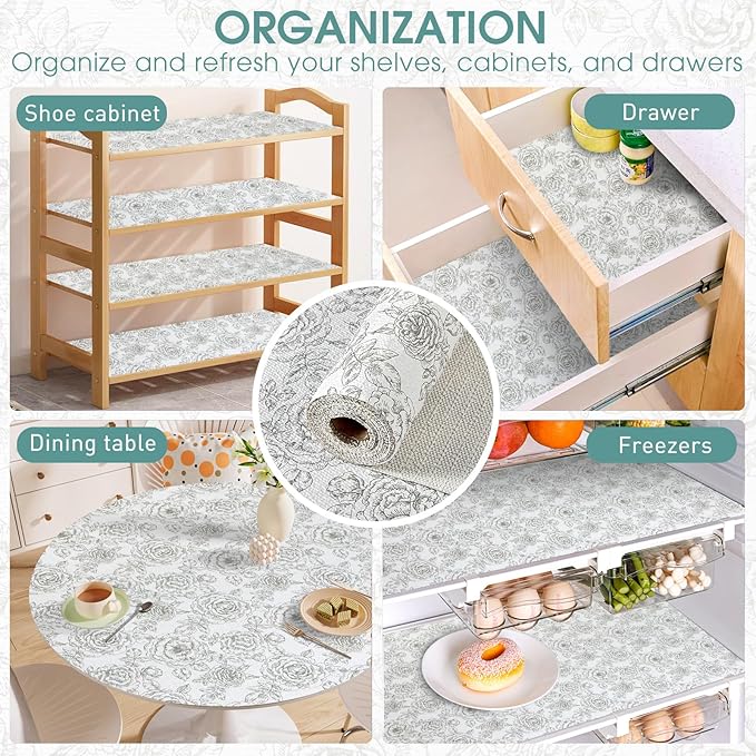 Drawer and Shelf Liner, Non-Slip Kitchen Cabinet Liners Non-Adhesive Thick Strong Grip Waterproof Washable Mats Protect Dresser Shelves Cupboard Bathroom Cabinets, Rose, 18 in X 30 FT