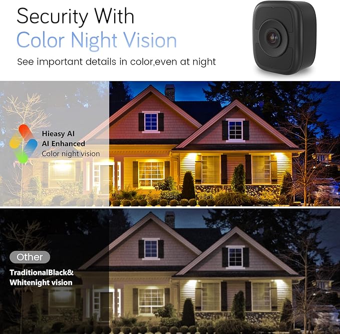 HIEASY 8MP 4K Window Security Camera, Dual-Band 2.4/5GHz WiFi Glass-Mount Camera, Anti-Reflection Night Vision, AI Human Detection, 24/7 Continuous Recording, Includes 32GB SD Card, Black (4K-Black)