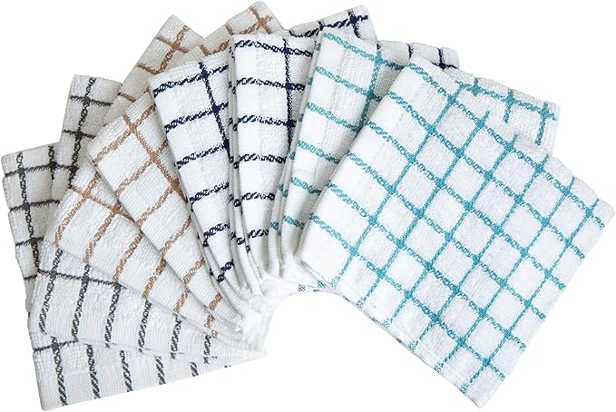 Premium Dish Towels (12”x 12”, 8 Pack) | Cotton Kitchen Hand Towels | Kitchen Towels | Highly Absorbent Tea Towels Set | Multicoloured - Checked