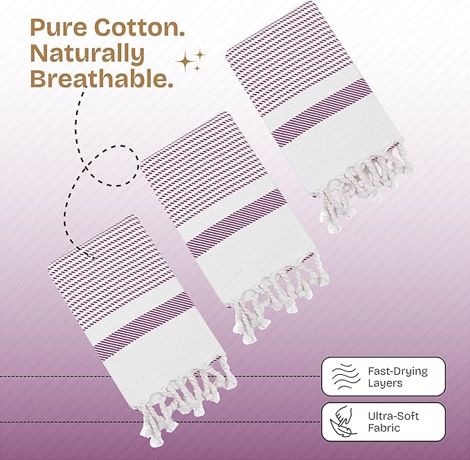 Burgundy Wine Turkish Kitchen Towels 16x26 Inch, 5 Pack, 100% Cotton, Ultra Absorbent, Soft, Fast Dry, Washable, Dish Towel with Tassels for Drying Dishes, Cleaning, Everyday Use