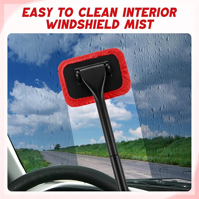 8 Pcs Car Windshield Cleaner Tool Kit with Removable Handle, Microfiber Towel Pads, Brush, Empty Spray Bottle for Auto Glass Wiper Suvs Rvs & Home Windows(Red)