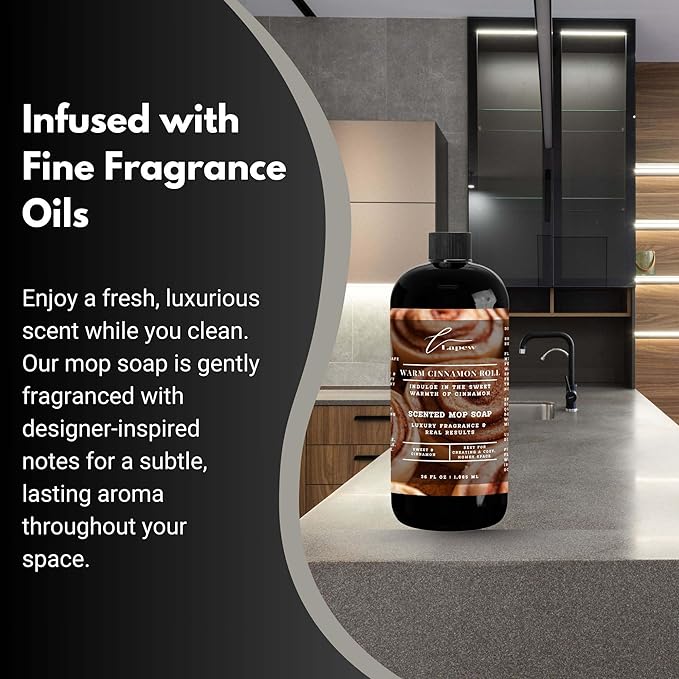 Luxury Floor Cleaner, Scented Mop Soap Concentrate | Hard Floor Cleaner for Tile, Vinyl, Laminate, LVP & Sealed Hardwood | Low-Foam, Streak-Free | 36 oz | Warm Cinnamon Roll