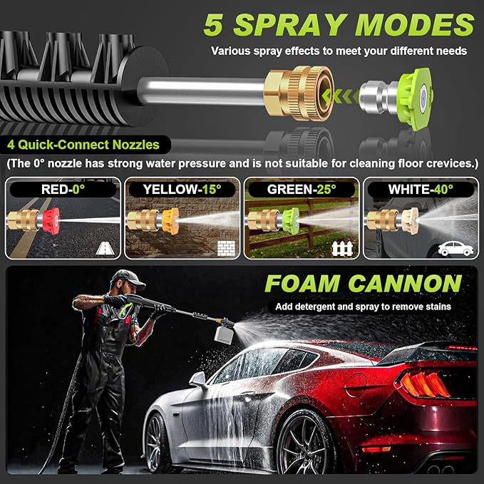 Pressure Washer, Portable Power Washer, 4 Nozzles & Detachable Foam Cannon for Easy Use, Home/Driveway/Car Wash/Patio/Fence Power Washer with Surface Cleaner