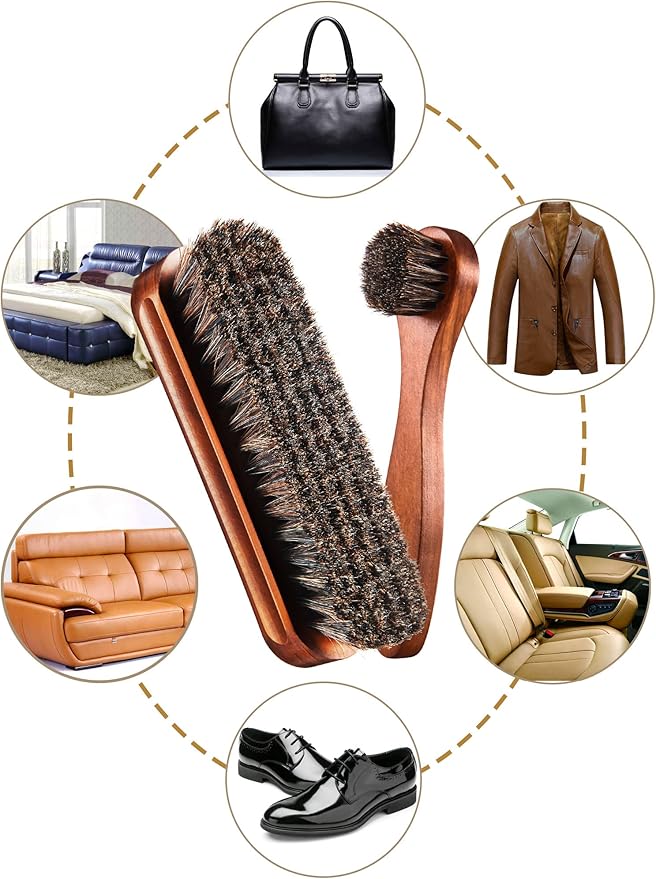Youngjoy 3 Pieces Horsehair Shine Shoes Brush kit Polish Dauber Applicators (F)