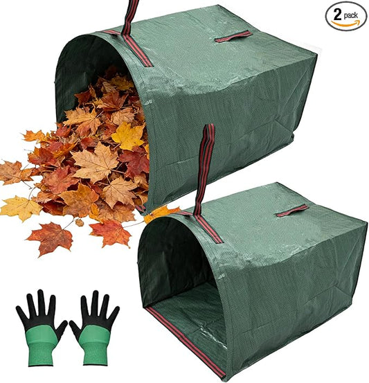 2-Pack 72-Gallon Reusable Yard Waste Bags with Gloves– Heavy-Duty Dustpan-Style Lawn & Garden Bags with Handles, Foldable, Standable Leaf Collector for Leaves, Grass, Branches, and Outdoor Debris