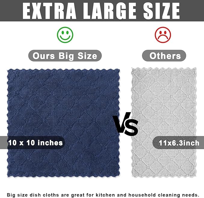 Homaxy 18 Pack Kitchen Dish Cloths (10 x 10 Inches, Navy Blue), Super Soft and Absorbent Coral Velvet Dish Towels, Nonstick Oil Fast Drying Microfiber Cleaning Cloth, No Lint Household Dishcloths