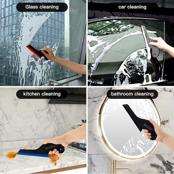 NEWISHTOOL Window Tint Tools, 3 PCS Side Wiper Swiper Silicone Squeegee, Car Squeegee Water Blade with Long Handle for Auto Window Tinting Glass Film Installation, Windshield Cleaning & Water Removing