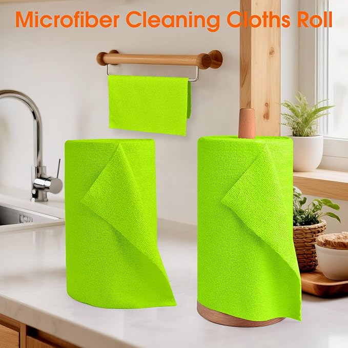 Microfiber Cleaning Cloth Roll - 100 Pack Tear Away Microfiber Paper Towels, Reusable, Washable, Scratch-Free, Kitchen Towels for Car, Home, Kitchen, Glass, Dishes (Neon Green)